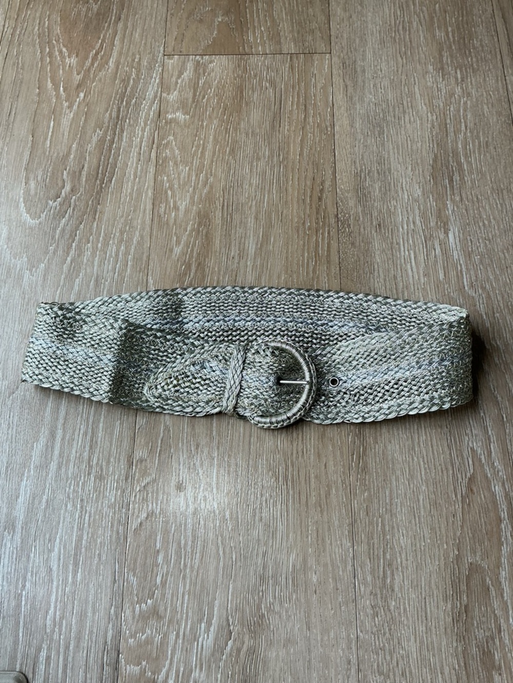 Y2K Metallic Gold & Silver Woven & Braided Belt with Round Buckle
